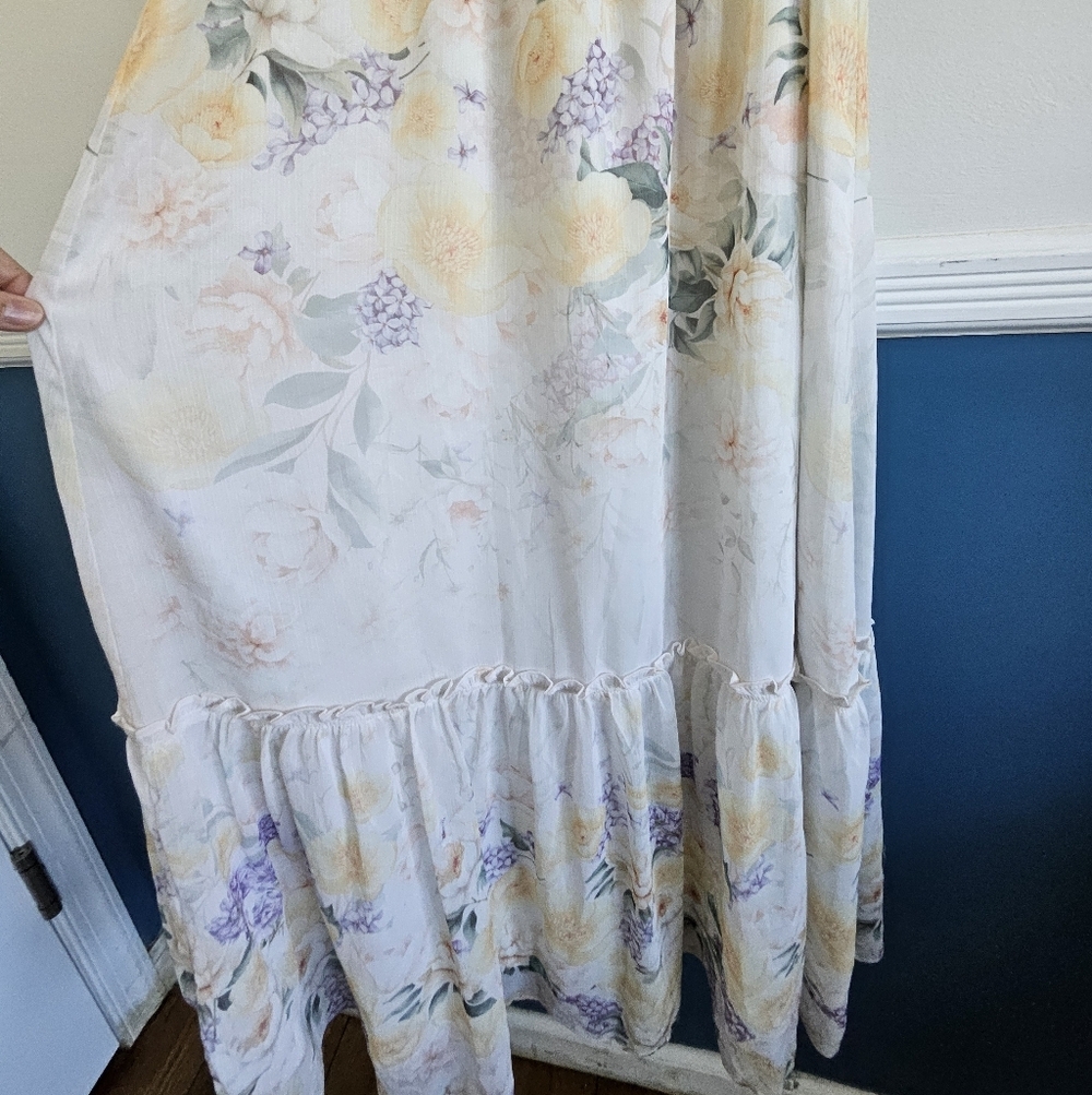 Joie Floral Ombré Maxi Dress XS Boho Tiered Chiffon Tie Neck Lined - Picture 15 of 16